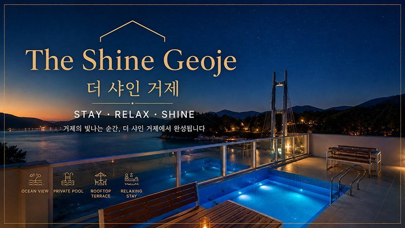 씨릉섬 출렁다리와 더 샤인 거제 풀빌라 수영장